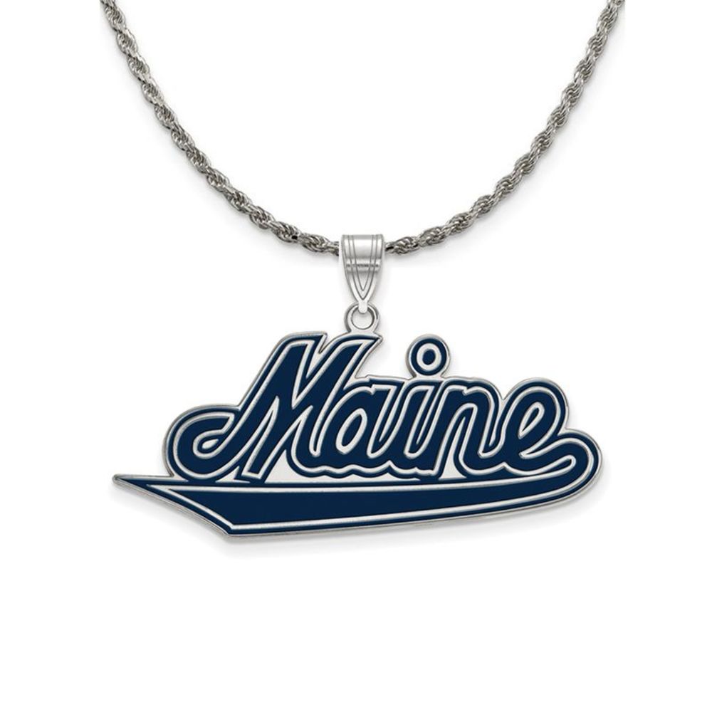 Sterling Silver U. of Maine XL Enamel Pendant Necklace - 26 Inch